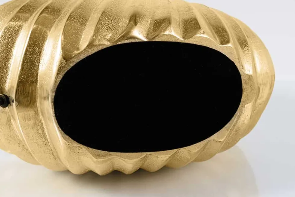 Design Tischlampe SHELL 60cm gold schwarz Metall Stoffschirm maritim