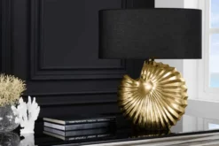 Design Tischlampe SHELL 60cm gold schwarz Metall Stoffschirm maritim