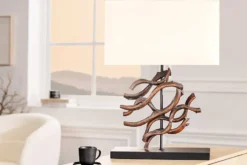 Design Tischlampe WAVE 60cm natur Massivholz handmade beige Baumwollschirm