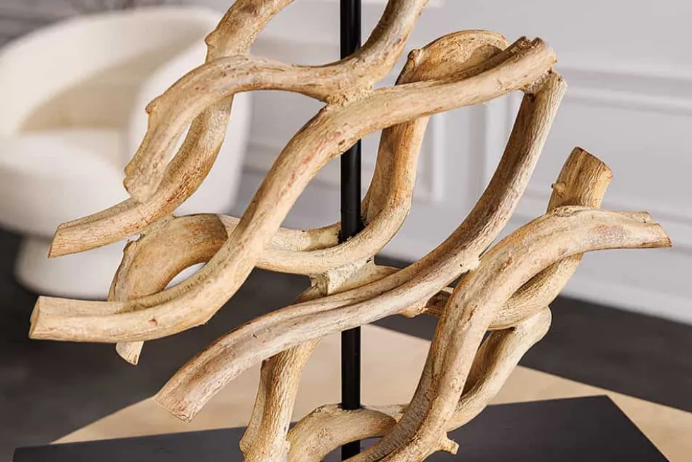 Design Tischlampe WAVE 60cm natur Massivholz handmade weiß Baumwollschirm