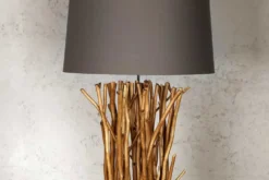 Design Treibholz Stehlampe EUPHORIA 180cm grau mit Leinenschirm