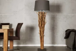 Design Treibholz Stehlampe EUPHORIA 180cm grau mit Leinenschirm