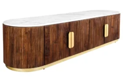Design TV-Board GATSBY 170cm braun gold Mangoholz weiße Marmorplatte Lowboard