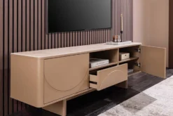 Design TV Board SAVOY 150cm grau beige greige Travertin Keramik mit Schublade 3D-Front