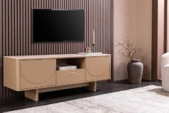 Design TV Board SAVOY 150cm grau beige greige Travertin Keramik mit Schublade 3D-Front