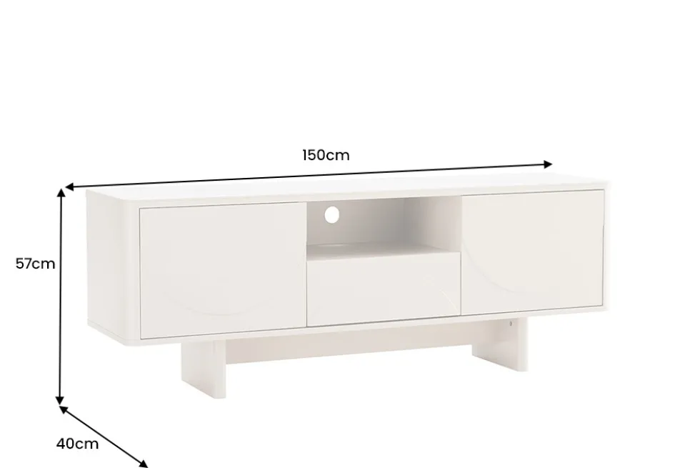 Design TV-Board SAVOY 150cm kaschmir weiß Marmor Keramik mit Stauraum und 3D-Front
