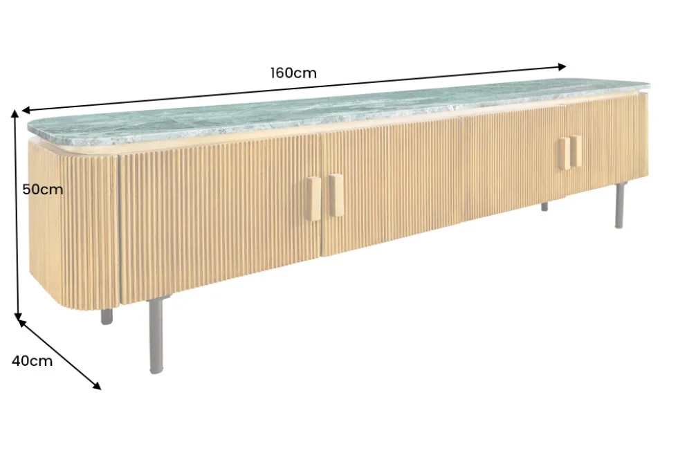Design TV-Board VENEZIANO 160cm messing grün Marmorplatte Mangoholz Retro