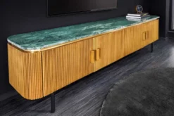 Design TV-Board VENEZIANO 160cm messing grün Marmorplatte Mangoholz Retro