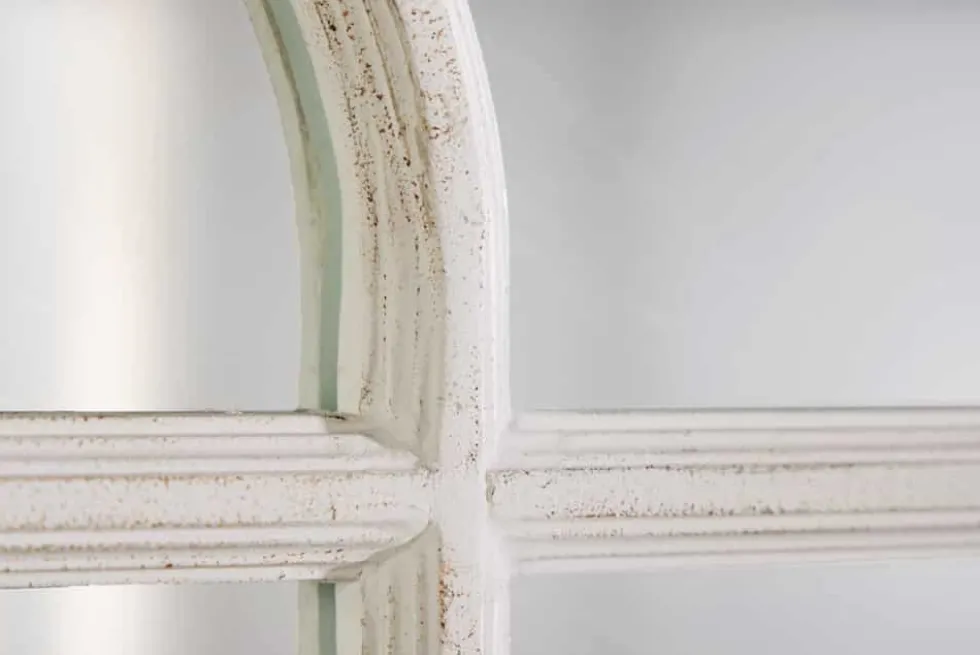 Design Wandspiegel CASTILLO 100cm weiß Landhausstil Fensterspiegel Rundbogen Shabby Chic