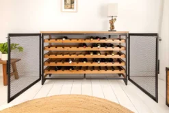 Design Weinboard BODEGA 130cm natur schwarz Tannenholz Metall Flaschenregal