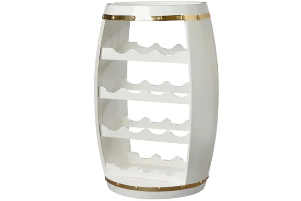 Design Weinfass BODEGA WHITE 65cm weiß gold Pinie Flaschenregal 14 Flaschen