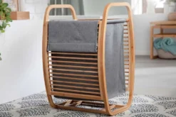 Design Wäschekorb LAGOON SPA 60cm grau Bambusholz Wäschesammler Badmöbel