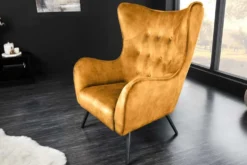 Design XL Sessel AMSTERDAM senfgelb Samt schwarze Metallbeine Retro Stil