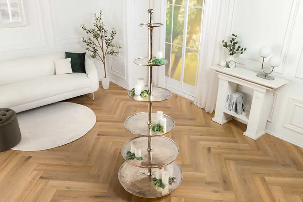 Design XXL Etagere ABSTRACT 180cm silber Metall mit sechs Etagen handmade