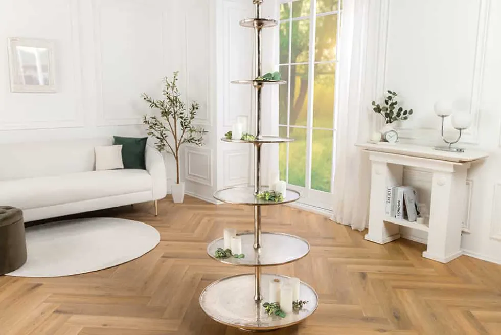 Design XXL Etagere ABSTRACT 180cm silber Metall mit sechs Etagen handmade