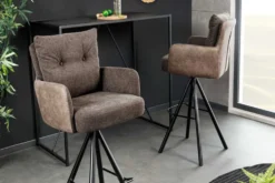 Drehbarer Design Barhocker BIG GEORGE taupe Samt Taschenfederkern mit Armlehnen Metall