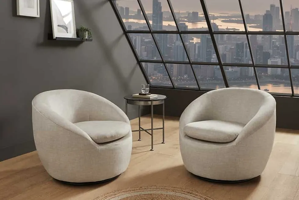 Drehbarer Design Sessel ALPINE beige Samt 360° mit Armlehnen