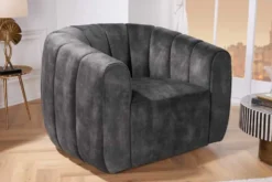 Drehbarer Design Sessel BABYLON dunkelgrau Samt Lounge Cocktailsessel