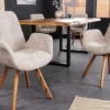 Drehbarer Design Stuhl BALTIC beige Bouclé natur Eiche Massivholz-Beine mit Armlehne
