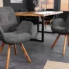 Drehbarer Design Stuhl BALTIC dunkelgrau Bouclé natur Eiche Massivholz mit Armlehne