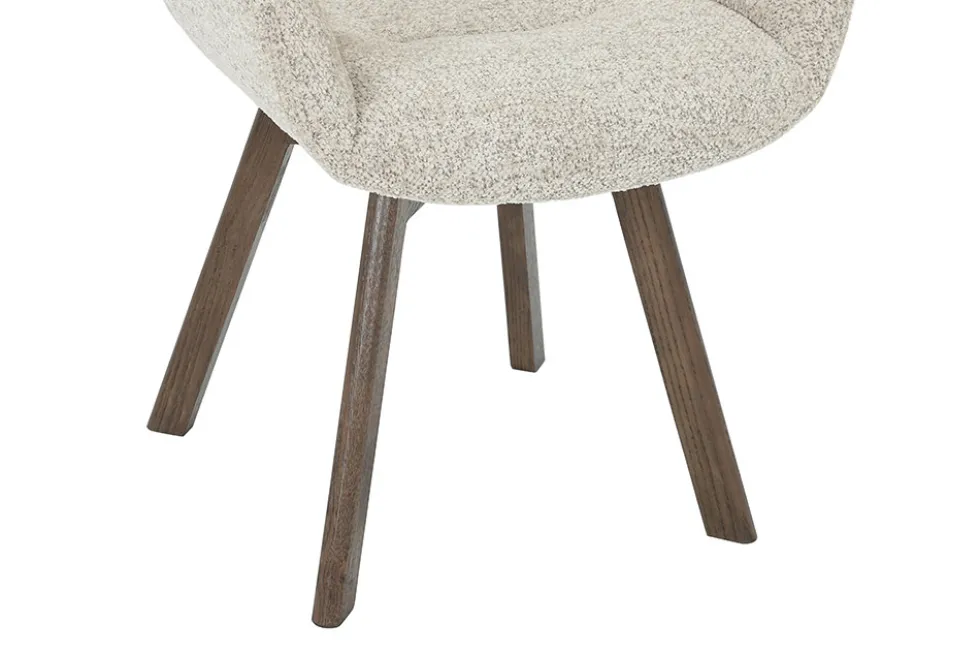 Drehbarer Design Stuhl BALTIC taupe Bouclé Tweed Soft Eiche Massivholz Walnuss