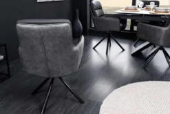 Drehbarer Design Stuhl BIG GEORGE schwarz anthrazit Echtleder Microfaser mit Armlehnen