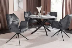 Drehbarer Design Stuhl CONCORD dunkelgrau Samt Taschenfederkern Metallgestell schwarz