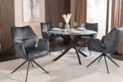 Drehbarer Design Stuhl CONCORD dunkelgrau Samt Taschenfederkern Metallgestell schwarz