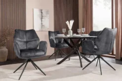 Drehbarer Design Stuhl CONCORD dunkelgrau Samt Taschenfederkern Metallgestell schwarz