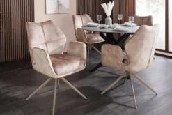 Drehbarer Design Stuhl CONCORD champagner greige Samt Taschenfederkern Metallgestell greige