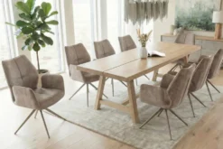 Drehbarer Design Stuhl CONCORD champagner greige Samt Taschenfederkern Metallgestell greige