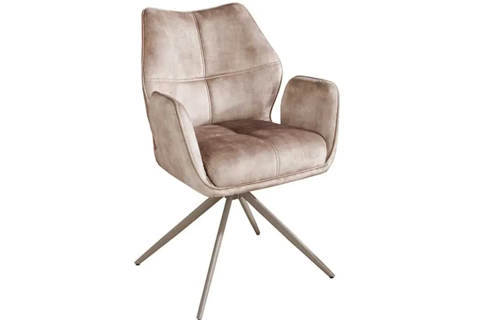 Drehbarer Design Stuhl CONCORD champagner greige Samt Taschenfederkern Metallgestell greige