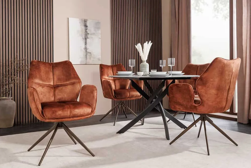 Drehbarer Design Stuhl CONCORD rost braun Samt Taschenfederkern Metallgestell braun