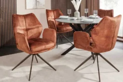 Drehbarer Design Stuhl CONCORD rost braun Samt Taschenfederkern Metallgestell braun