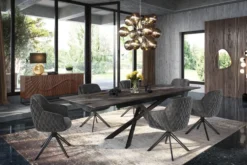 Drehbarer Design Stuhl EUPHORIA dunkelgrau Samt mit Armlehne Metallgestell schwarz
