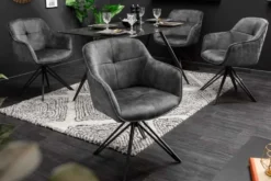 Drehbarer Design Stuhl EUPHORIA dunkelgrau Samt mit Armlehne Metallgestell schwarz