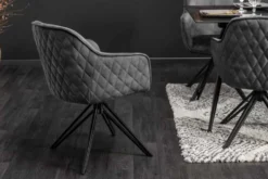 Drehbarer Design Stuhl EUPHORIA dunkelgrau Samt mit Armlehne Metallgestell schwarz