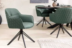 Drehbarer Design Stuhl EUPHORIA grün Echtleder schwarz Metallgestell mit Armlehne