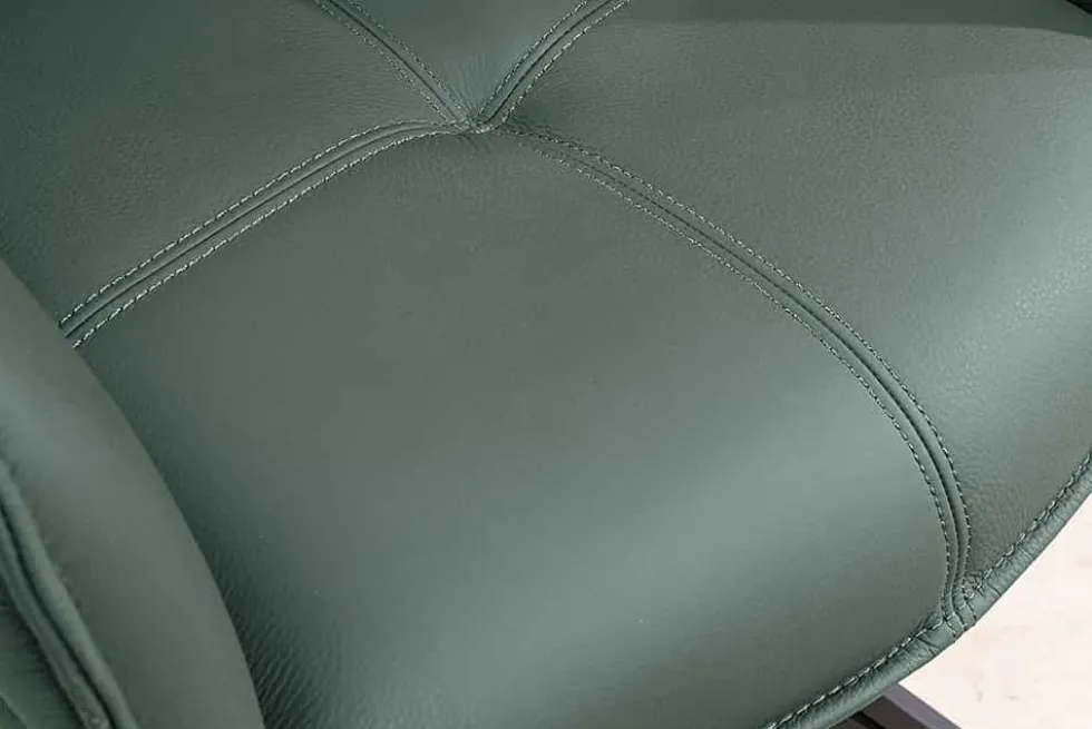 Drehbarer Design Stuhl EUPHORIA grün Echtleder schwarz Metallgestell mit Armlehne