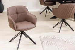Drehbarer Design Stuhl EUPHORIA braun Echtleder schwarz Metallgestell mit Armlehne
