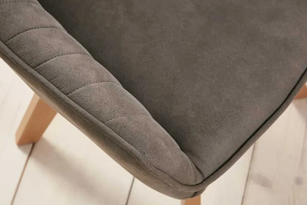 Drehbarer Design Stuhl LIVORNO vintage taupe Buchenholz Beine mit Armlehnen