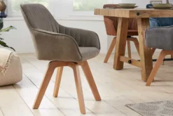 Drehbarer Design Stuhl LIVORNO vintage taupe Buchenholz Beine mit Armlehnen