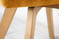 Drehbarer Design Stuhl LIVORNO senfgelb Samt Buchenholz Beine mit Armlehnen