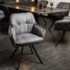 Drehbarer Design Stuhl MR. LOUNGER anthrazit grau Microfaser Flachgewebe mit Armlehne