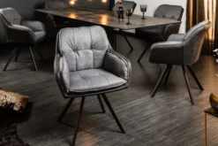 Drehbarer Design Stuhl MR. LOUNGER anthrazit grau Microfaser Flachgewebe mit Armlehne