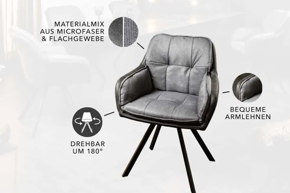 Drehbarer Design Stuhl MR. LOUNGER anthrazit grau Microfaser Flachgewebe mit Armlehne