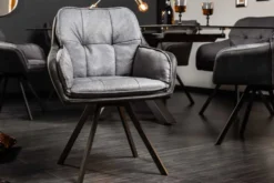 Drehbarer Design Stuhl MR. LOUNGER anthrazit grau Microfaser Flachgewebe mit Armlehne