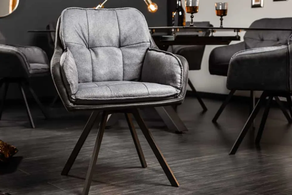 Drehbarer Design Stuhl MR. LOUNGER anthrazit grau Microfaser Flachgewebe mit Armlehne