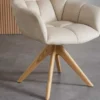 Drehbarer Design Stuhl PAPILLON beige Samt Eiche Massivholz mit Armlehnen