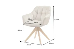 Drehbarer Design Stuhl PAPILLON beige Samt Eiche Massivholz mit Armlehnen